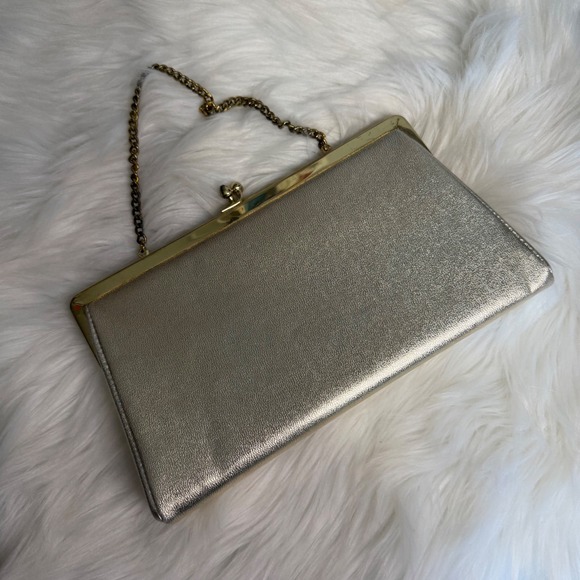 Vintage - Metallic Gold Clutch Handbag and Chain Strap - Picture 3 of 7
